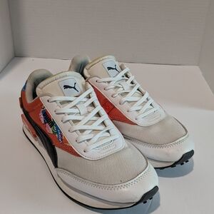 PUMA Future Rider INTL GamePuma White/Tigerlily Men's 5.5/Womens 7.5